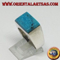 Bague en argent avec turquoise rectangulaire superposée