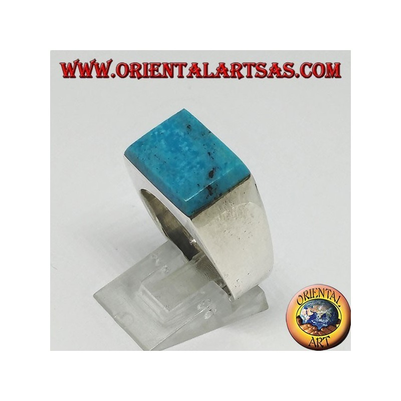 Bague en argent avec turquoise rectangulaire superposée