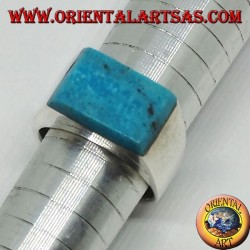 Bague en argent avec turquoise rectangulaire superposée