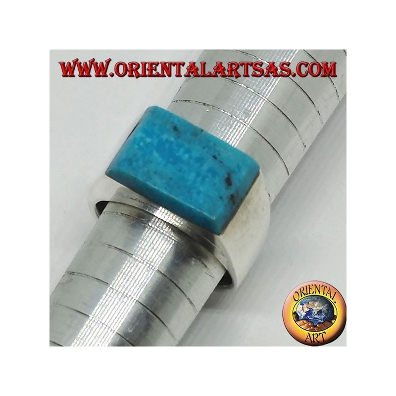 Anello in argento con turchese rettangolare sovrapposto