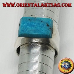 Silver ring with superimposed rectangular turquoise