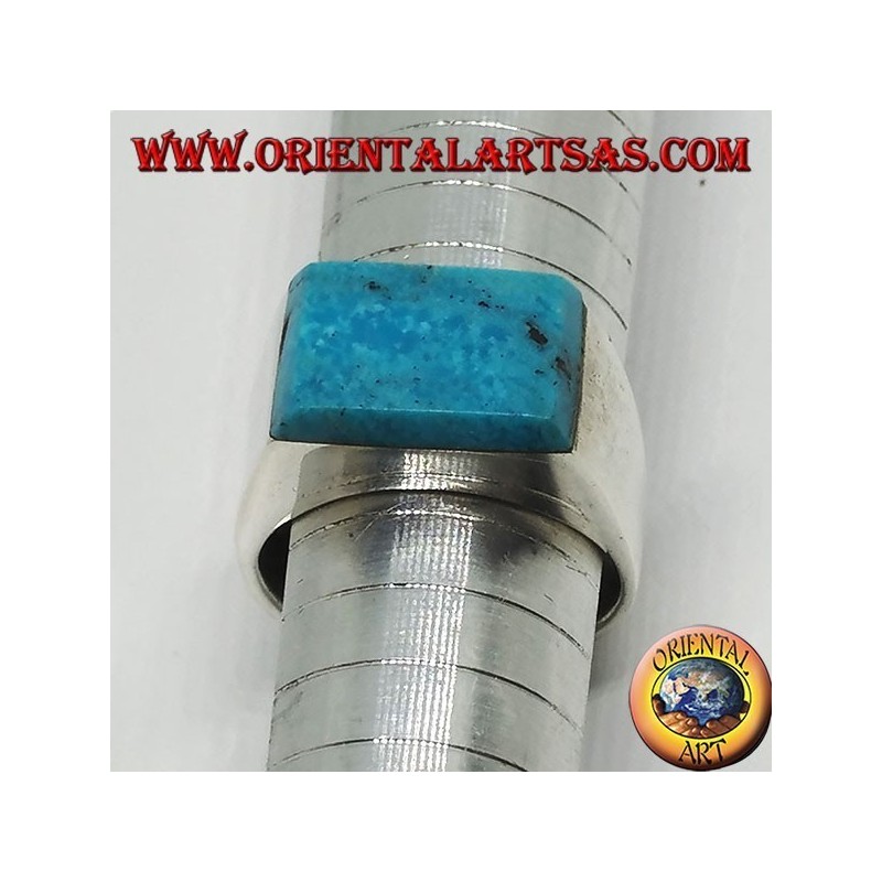 Anello in argento con turchese rettangolare sovrapposto