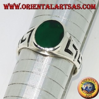 Silver ring with carved Greek ed   oval green agate