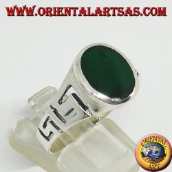 Silberring mit geschnitzten griechischen ed   ovaler grüner Achat