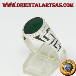 Silberring mit geschnitzten griechischen ed   ovaler grüner Achat