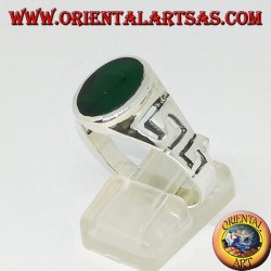 Silberring mit geschnitzten griechischen ed   ovaler grüner Achat