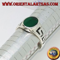 Silver ring with carved Greek ed   oval green agate
