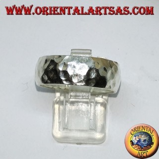 Rounded 8mm hammered silver band ring. hand made