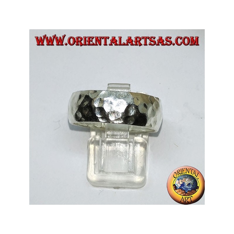 Rounded 8mm hammered silver band ring. hand made