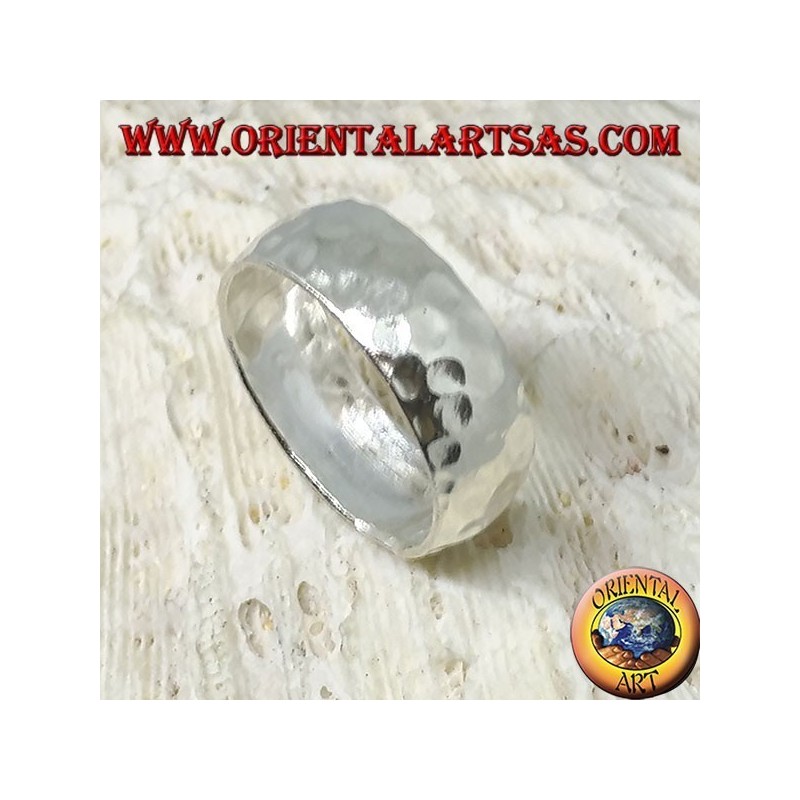Rounded 8mm hammered silver band ring. hand made