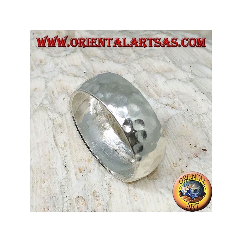 Rounded 8mm hammered silver band ring. hand made
