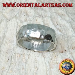 Rounded 8mm hammered silver band ring. hand made