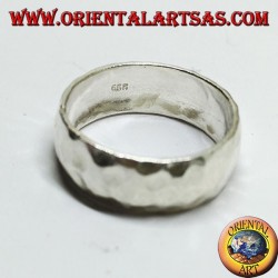 Rounded 8mm hammered silver band ring. hand made