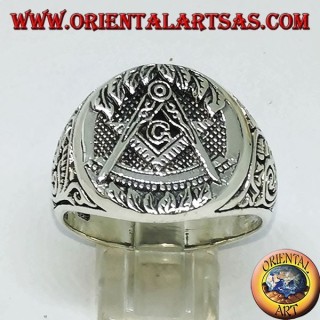 anillo de plata, símbolo masón equipo brújula y G
