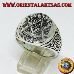 Silver ring, compass symbol team masonry and G