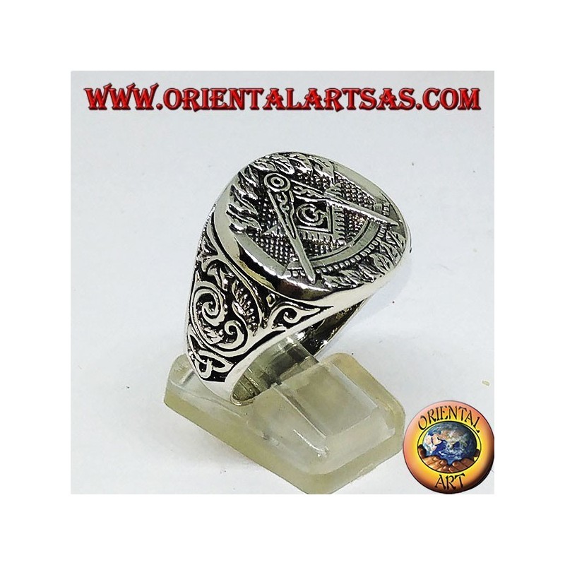anillo de plata, símbolo masón equipo brújula y G
