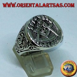 Silver ring, compass symbol team masonry and G