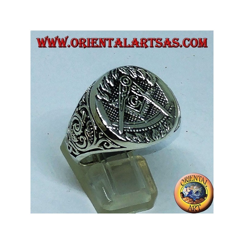 Bague en argent, boussole Freemason symbole équipe et G
