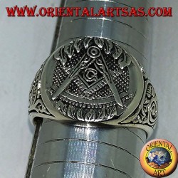Silver ring, compass symbol team masonry and G