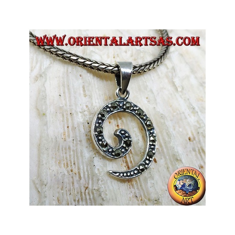 Ciondolo in argento a spirale con marcasite