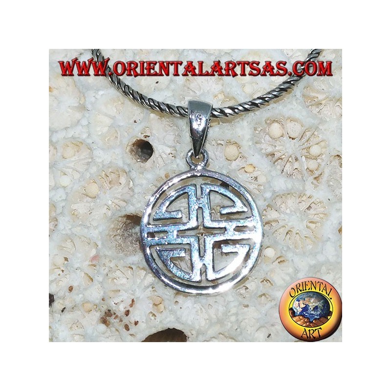 Pendentif en argent Shou (symbole de bénédiction du Feng Shui)