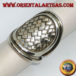 Silver ring, Karen braided shield handmade