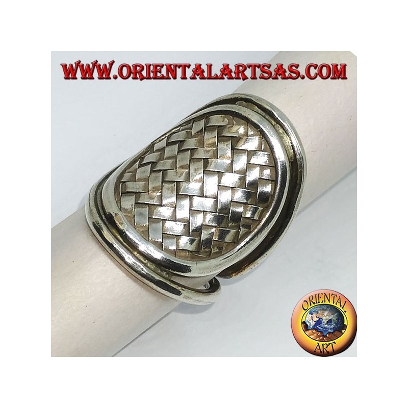 Silver ring, Karen braided shield handmade