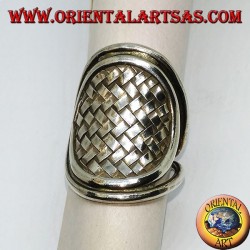 Silver ring, Karen braided shield handmade