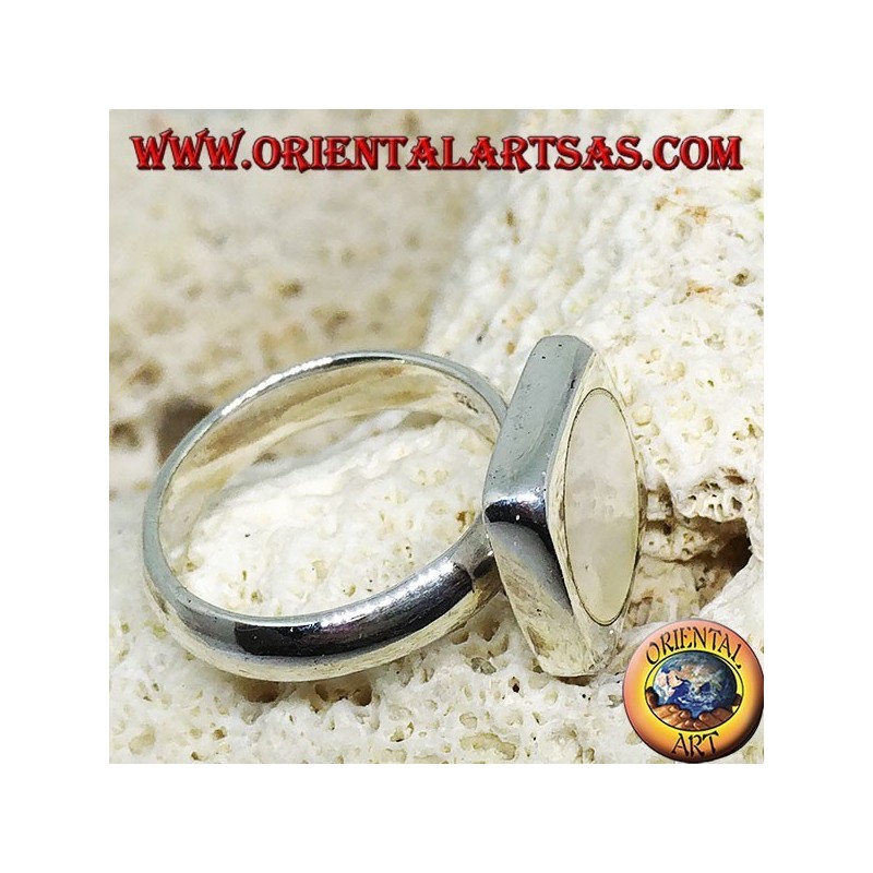 Quadratischer Silberring mit rundem Perlmutt