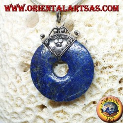 Silver pendant with lapis lazuli donut of mm. 37