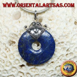 Silver pendant with lapis lazuli donut of mm. 37