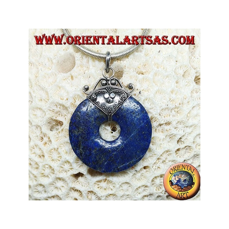 Silver pendant with lapis lazuli donut of mm. 37