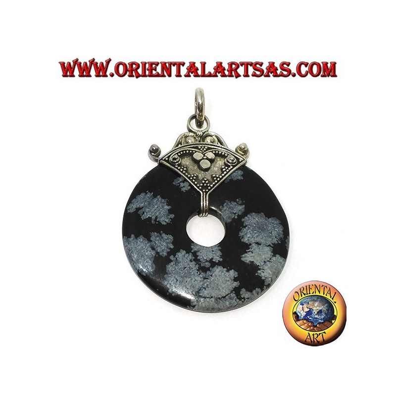 Silver pendant with Obsidian donut of mm. 37
