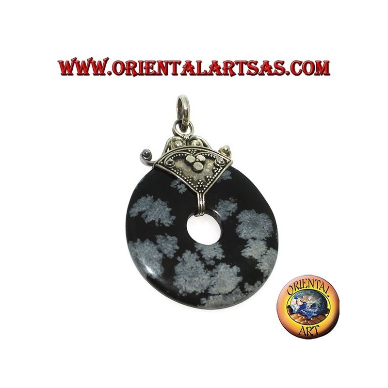 Pendentif en argent avec donut en Obsidienne de mm. 37