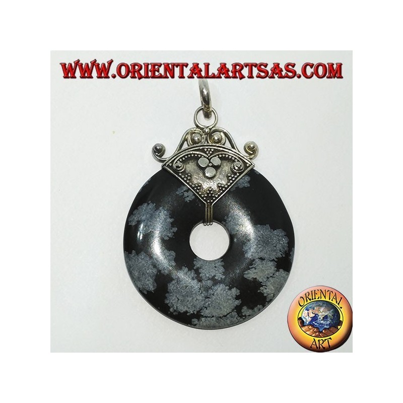 Colgante de plata con buñuelo de Obsidiana de mm. 37