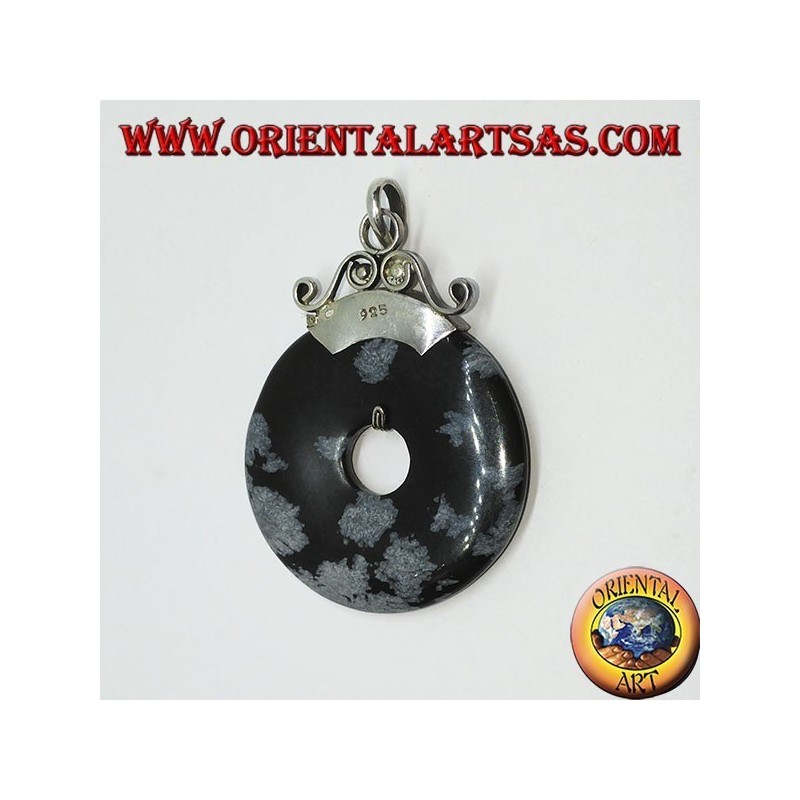 Colgante de plata con buñuelo de Obsidiana de mm. 37