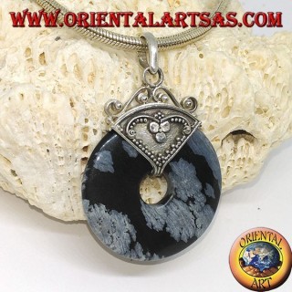 Colgante de plata con obsidiana en forma de rosquilla de mm. 30