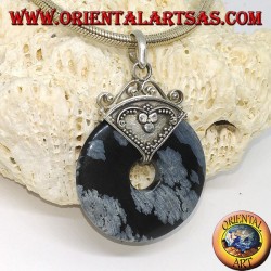 Silver pendant with obsidian in the shape of a donut of mm. 30
