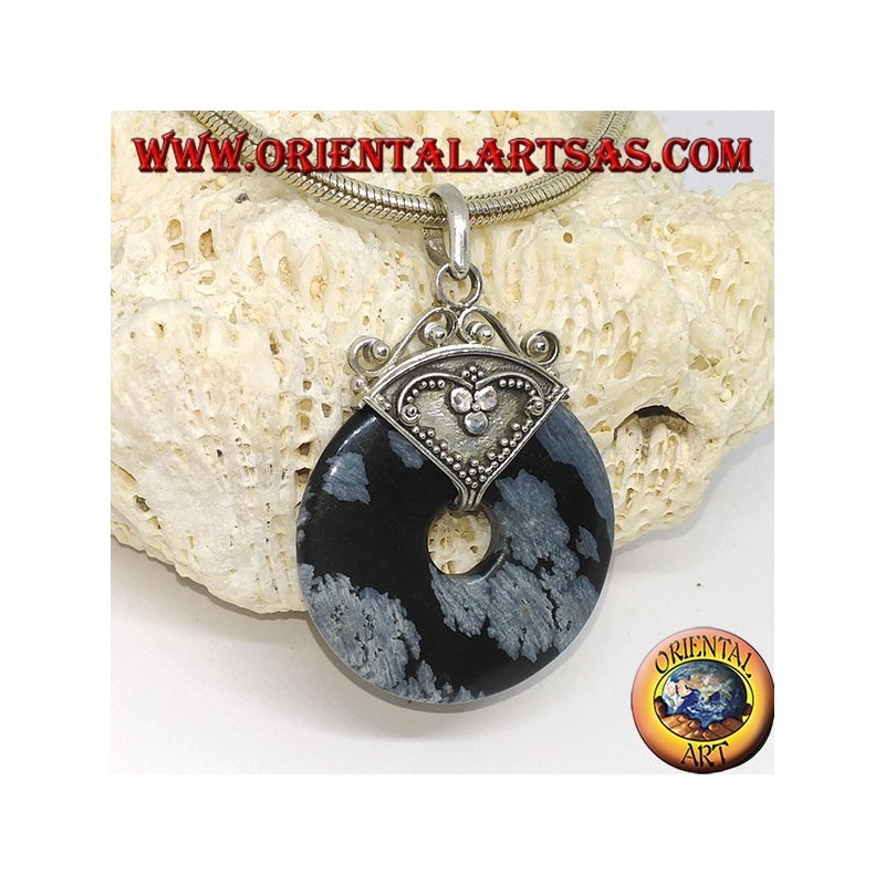 Colgante de plata con obsidiana en forma de rosquilla de mm. 30