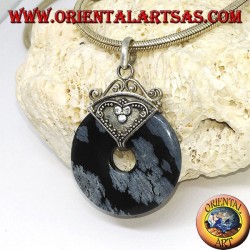 Colgante de plata con obsidiana en forma de rosquilla de mm. 30