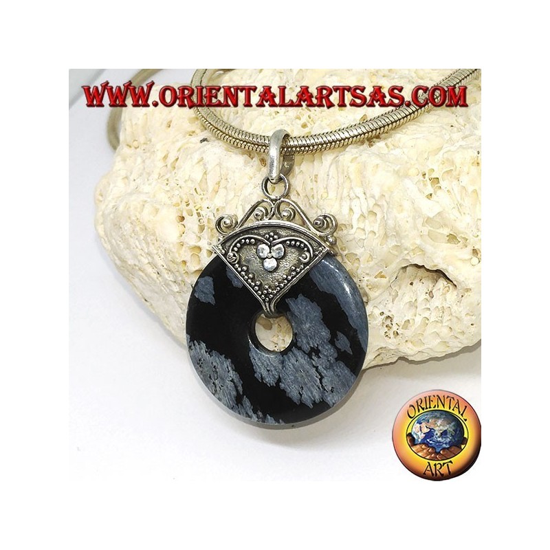 Ciondolo in argento con ciambella di Ossidiana di mm. 30
