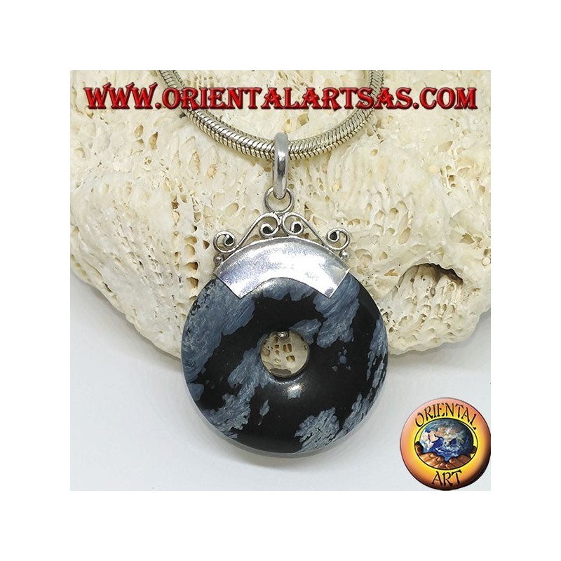 Colgante de plata con obsidiana en forma de rosquilla de mm. 30