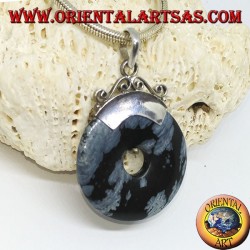 Colgante de plata con obsidiana en forma de rosquilla de mm. 30