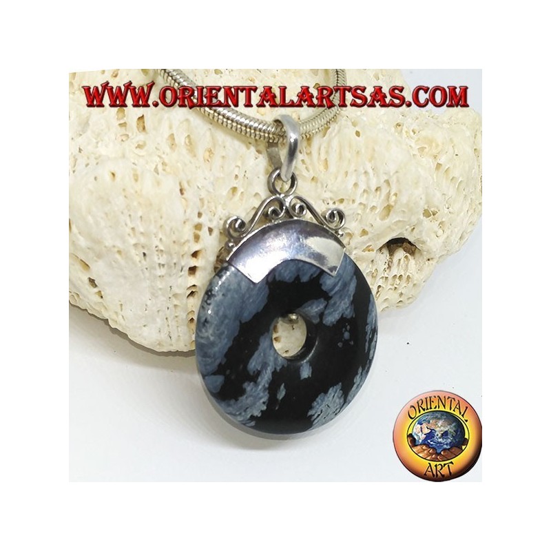 Colgante de plata con obsidiana en forma de rosquilla de mm. 30