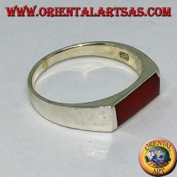 Silver ring with narrow rectangular carnelian