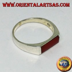 Silver ring with narrow rectangular carnelian