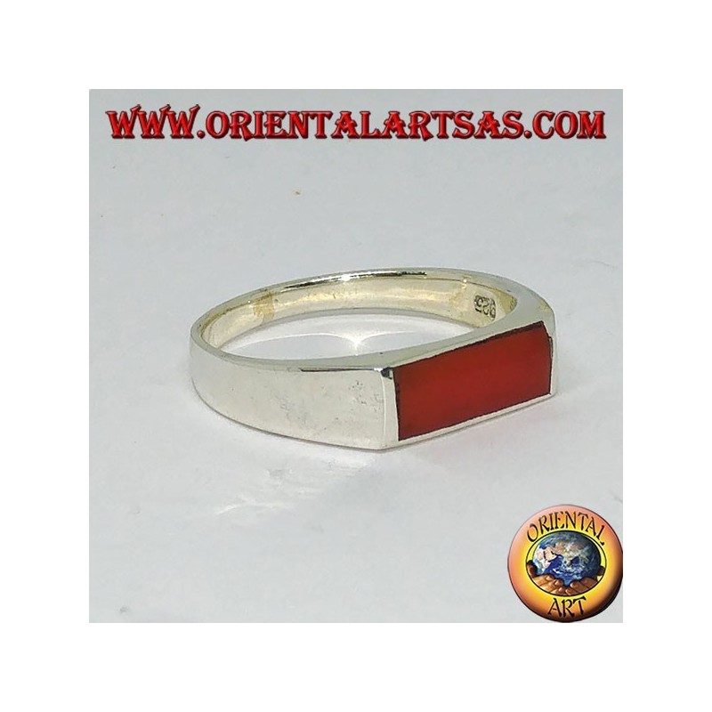 Bague en argent avec cornaline rectangulaire étroite