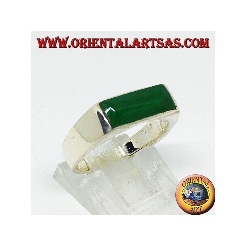 Silver ring with narrow rectangular green agate