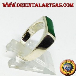 Silver ring with narrow rectangular green agate