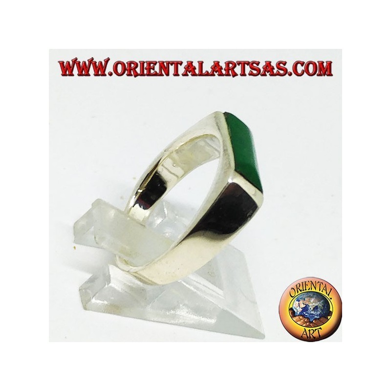 Silver ring with narrow rectangular green agate